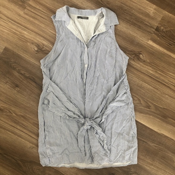 Suzy Shier blue white stripe sleeveless button down tunic/ dress sz large - Picture 1 of 6